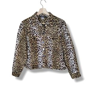 Transitions Women's PS Silk Leopard Print Shirt Jacket Button Front Lightweight